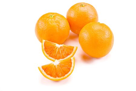 closeup photo of delicious fresh oranges on white background の写真素材