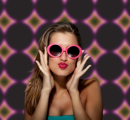 attractive female with glasses in retro vintage lookの写真素材