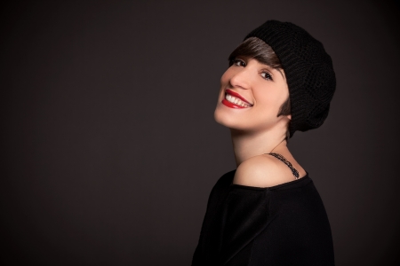 photo of beautiful girl with french style outfit, stockphoto with copyspace