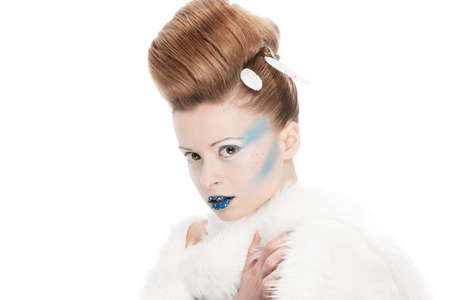 Beauty portrait of woman with winter makeupの写真素材