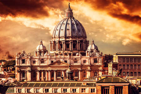 Beautiful cityscape of the vatican city by sunsetの写真素材