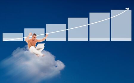 Conceptual photo of raising economy cloud and graphの写真素材