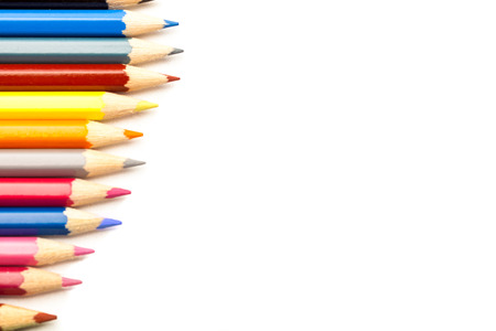 Photo of colorful pencils over white isolated backgroundの写真素材
