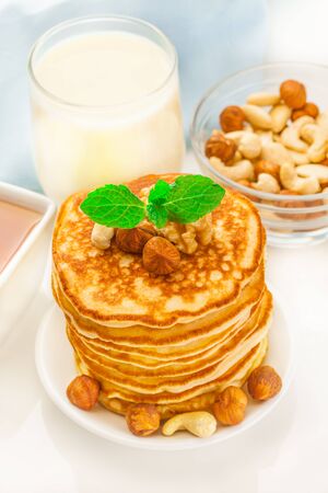 Photo of tasty pancakes with nutsの写真素材