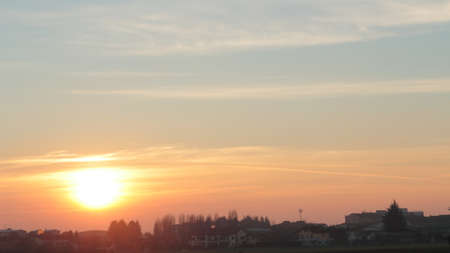 Sunset over the country town of Bernareggioの写真素材