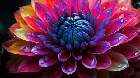 Colorful dahlia flower with water drops on petals close upの素材