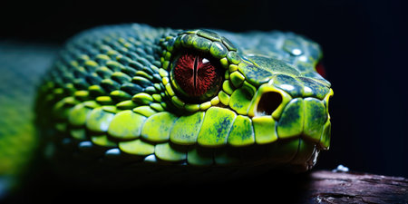 Close-up of the head of a green pit viper.の素材