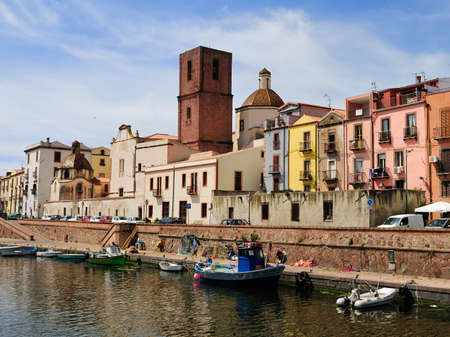 Bosa is situated on the mouth of the river Temo, the only town in Sardinia built on the estuary of a river navigable のeditorial素材