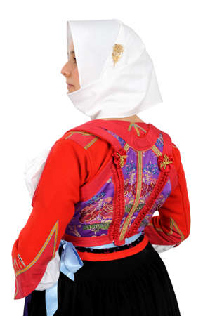 Girl with traditional costumes of Sardinia and the Barbagiaの写真素材