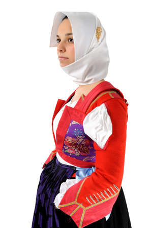 Girl with traditional costumes of Sardinia and the Barbagiaの写真素材