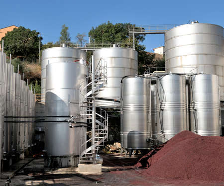 Silos and steel machinery for the processing of the grapes.の写真素材