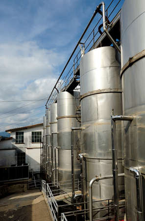 Silos and steel machinery for the processing of the grapes.の写真素材