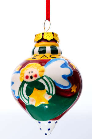 Christmas tree decorations and nativity Christian Catholic isolated on white background.の写真素材