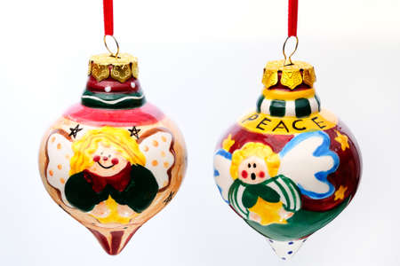 Christmas tree decorations and nativity Christian Catholic isolated on white background.の写真素材