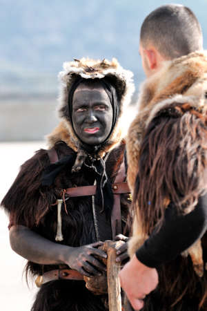 Orani, Sardinia - March 6, 2011: Parade of traditional masks of Sardinia at the Carnival of 6 March 2011 in Orani, Sardinia.のeditorial素材