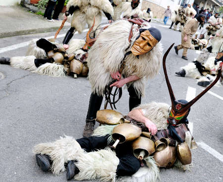 Orani, Sardinia - February 17, 2013: Parade of traditional masks of Sardinia at the Carnival of 17 February 2013 Orani, Sardinia.のeditorial素材
