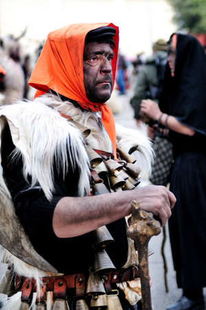 Orani, Sardinia - February 17, 2013: Parade of traditional masks of Sardinia at the Carnival of 17 February 2013 Orani, Sardinia.のeditorial素材