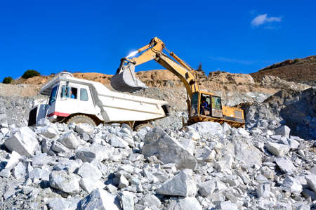 Vehicles involved in a mine extraction of talc.の写真素材