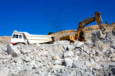 Vehicles involved in a mine extraction of talc.の写真素材