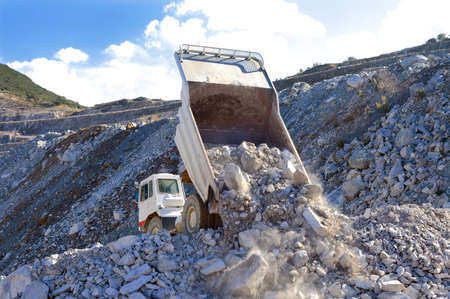 Vehicles involved in a mine extraction of talc.の写真素材