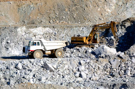Vehicles involved in a mine extraction of talc.の写真素材