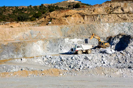 Vehicles involved in a mine extraction of talc.の写真素材