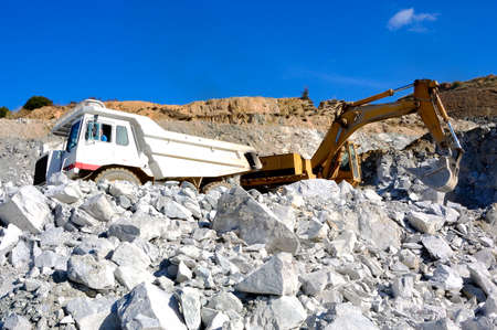 Vehicles involved in a mine extraction of talc.の写真素材