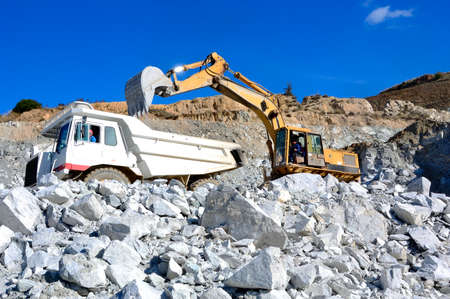 Vehicles involved in a mine extraction of talc.の写真素材