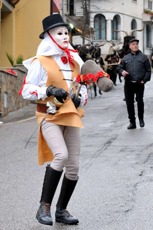 Orani, Sardinia, Italy - February 15, 2015: Parade of traditional masks of Sardinia during the Carnival 2015 in Orani.のeditorial素材