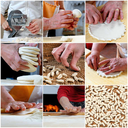 Photo collage with the theme dough processing and some of its productsの写真素材