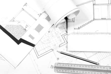 Image in black white of boards of a project for residential homeの写真素材
