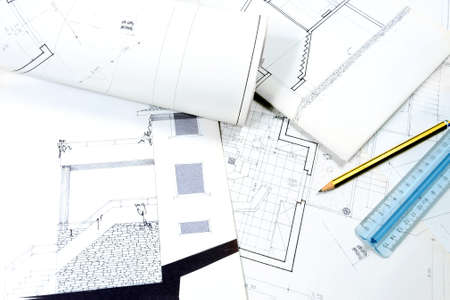 Color image of boards of a project for residential homeの写真素材