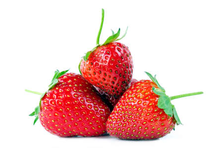 Picture of fresh strawberries freshly picked, photographed on white backgroundの写真素材