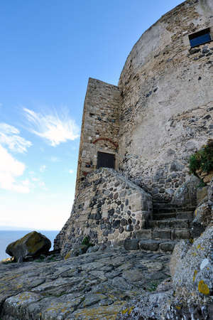 Tower of St. John of Sinis and particular the access stairway stoneの写真素材