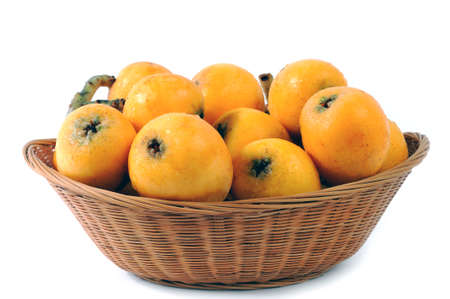 Medlars produced with organic cultivation photograph on a white backgroundの写真素材