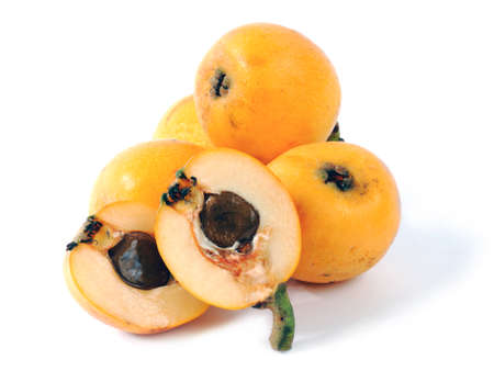 Medlars produced with organic cultivation photograph on a white backgroundの写真素材