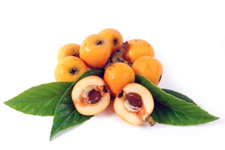 Medlars produced with organic cultivation photograph on a white backgroundの写真素材