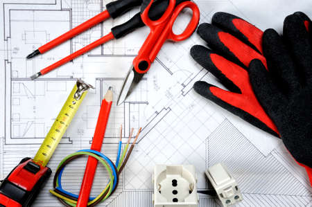 Electrical command and protection equipment and tools for operating in compliance with the safety standards of a residential projectの写真素材
