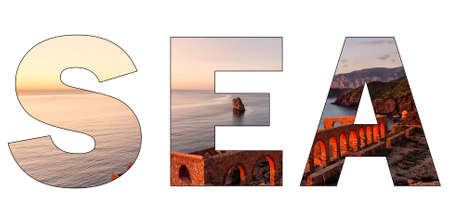 The warm colors of the sunset on the ruins of an ancient mining washery. Landscapes of Sardiniaの写真素材