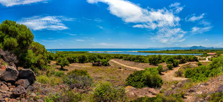 Beautiful landscape of the Gulf of Orosei with the mouth of the river Cedrinoの写真素材