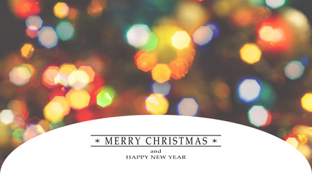 Merry Christmas and Happy New Year greeting card, blurred background of the twinkling lights of the Christmas tree. Greeting card background.の写真素材