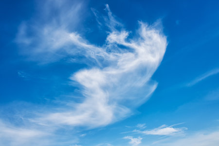 Landscape of a beautiful blue sky covered with cumulonimbus clouds on a summer afternoon. Unspoiled nature.の写真素材
