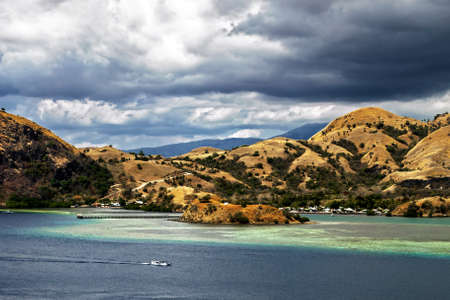 Scenic pacific ocean tropical island panorama, Komodo National Park, Indonesiaの写真素材