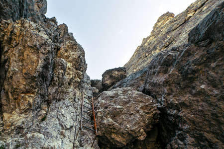 Via Ferrata Alberto Bonacossa on Cadini di Misurina Dolomites, Veneto, Italyの写真素材
