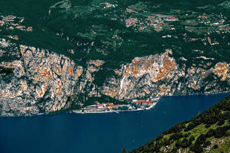Panorama on Campione Garda Lake from Baldo mountain ridge, Trentino, Italyの写真素材