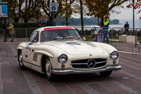 DESENZANO DEL GARDA, BRESCIA, ITALY - 22 OCTOBER 2020: an old racing car in Mille Miglia 2020, a...