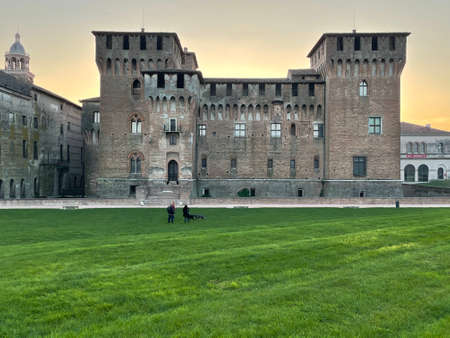 San Giorgio medieval Gonzaga castle garden, Mantua, Italy, Lombardyのeditorial素材