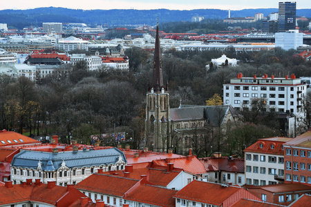 Goteborg Haga district and church aerial panorama, Sweden, Gothenburgの写真素材