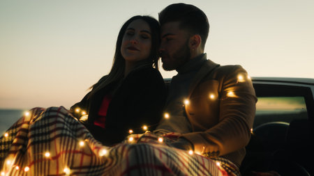Storytelling footage of a romantic couple at sunset. Love story.の写真素材