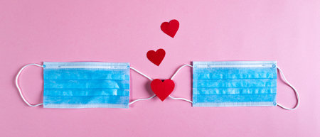 Red Heart with paper and surgical mask for valentines day